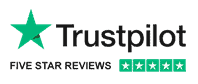 Trustpilot logo with five star reviews.