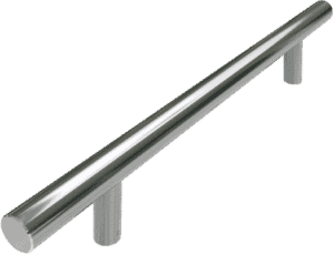 A stainless steel bar handle on a white background.