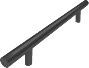 An aluminum handle on a gray background.