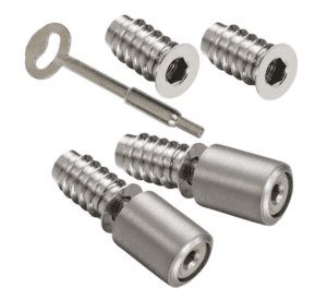 A set of stainless steel screws for sash window restrictors.
