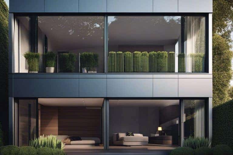 3d rendering of a modern house with a balcony.