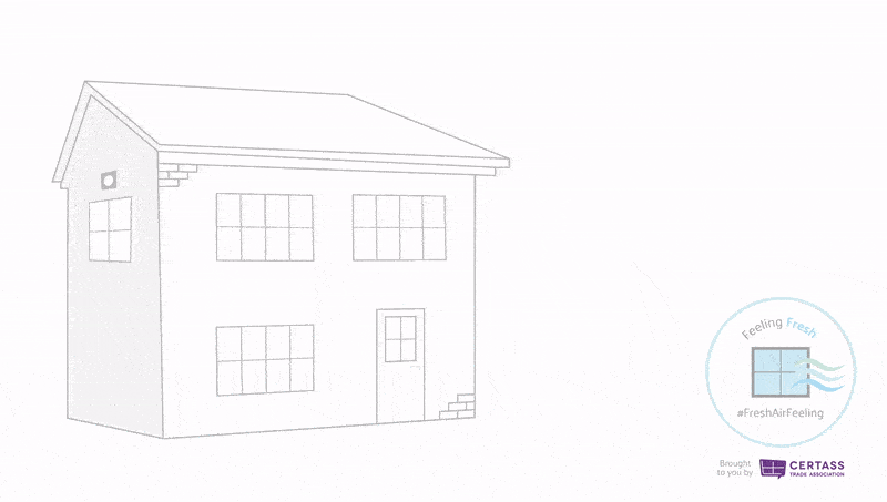 A comprehensive drawing of a house with a window on it, showcasing the integration of home ventilation systems.