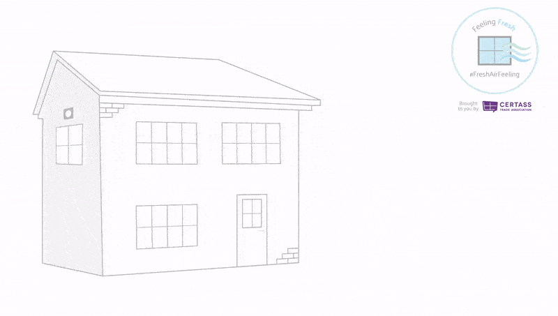 A comprehensive drawing of a house with a window on it, showcasing the importance of home ventilation systems.